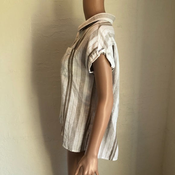 Dash Women’s Size L Tan/White Sleeveless Bohemian Style Blouse Button-Up Shirt - Picture 3 of 16